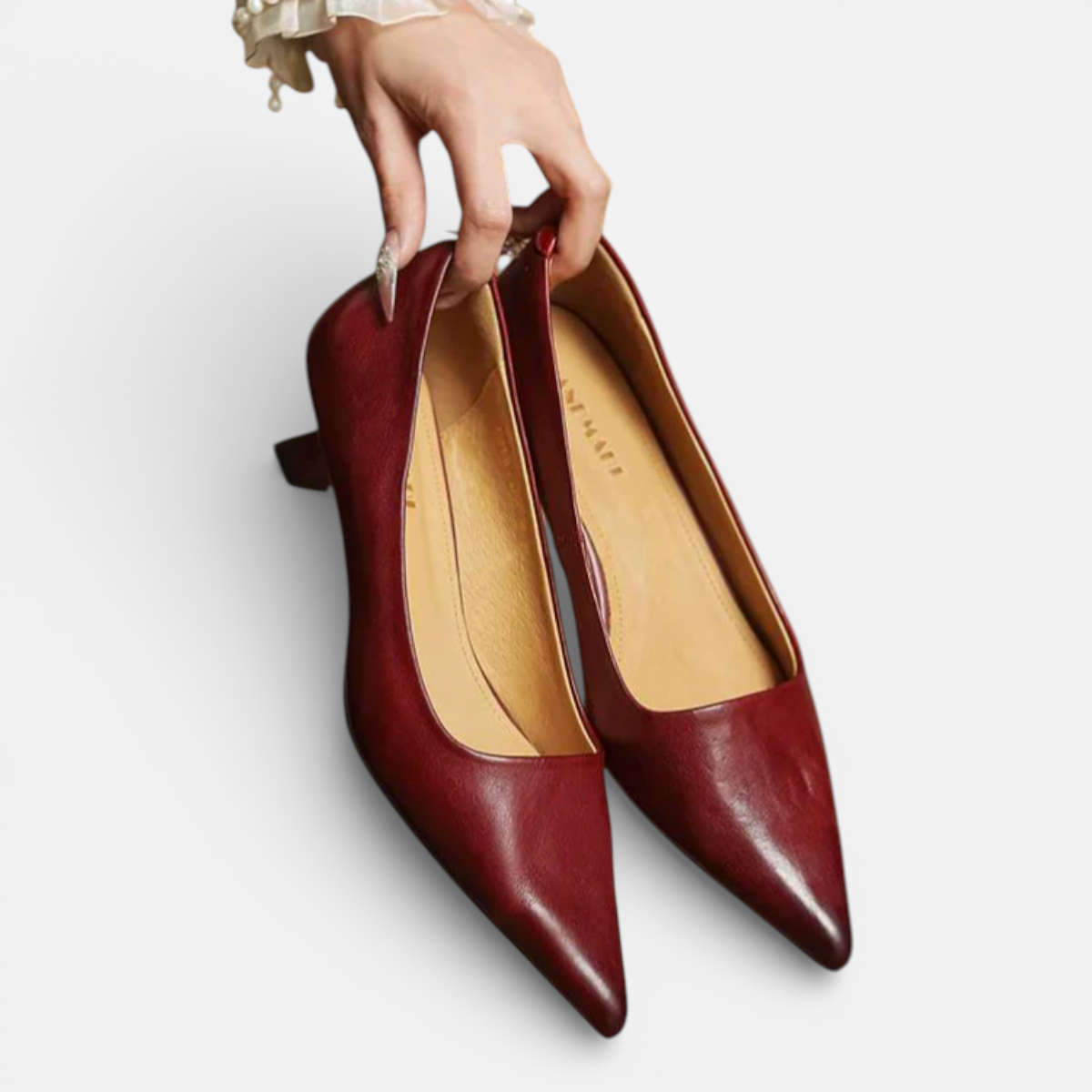 Presvell | Women’s Leather Kitten Heels - Pointed Toe Formal Shoes