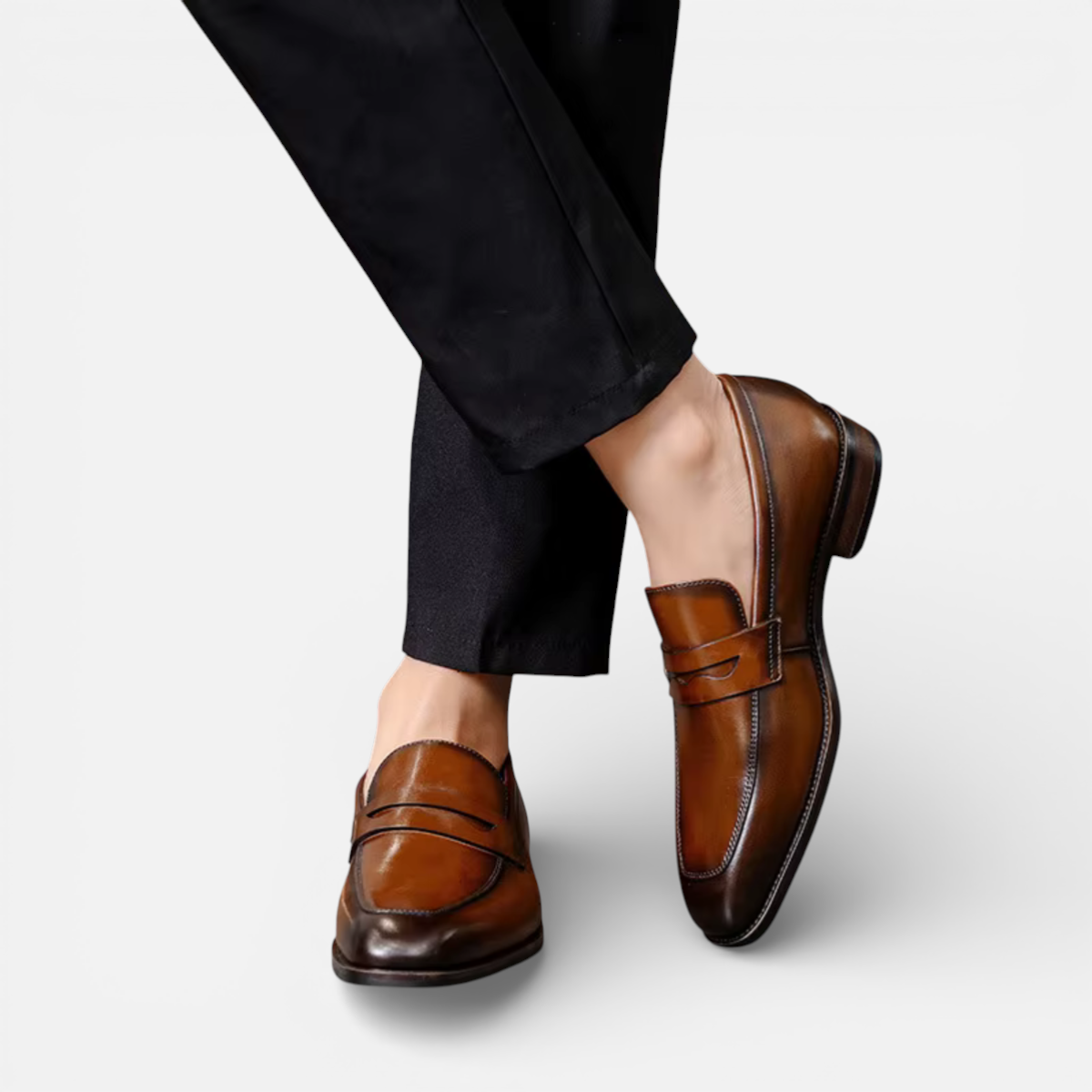 Presvell | Men’s Leather Penny Loafers - Slip On Formal Shoes