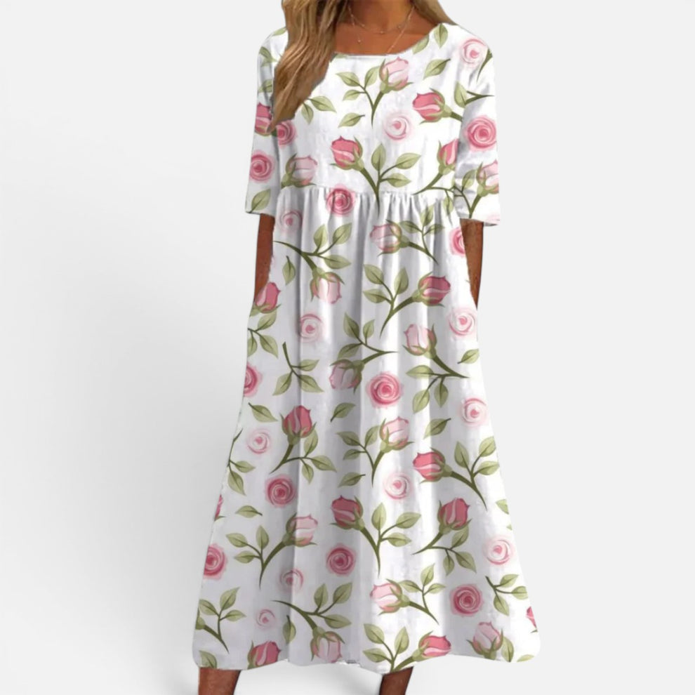 Presvell | Women's Relaxed Floral Midi Dress