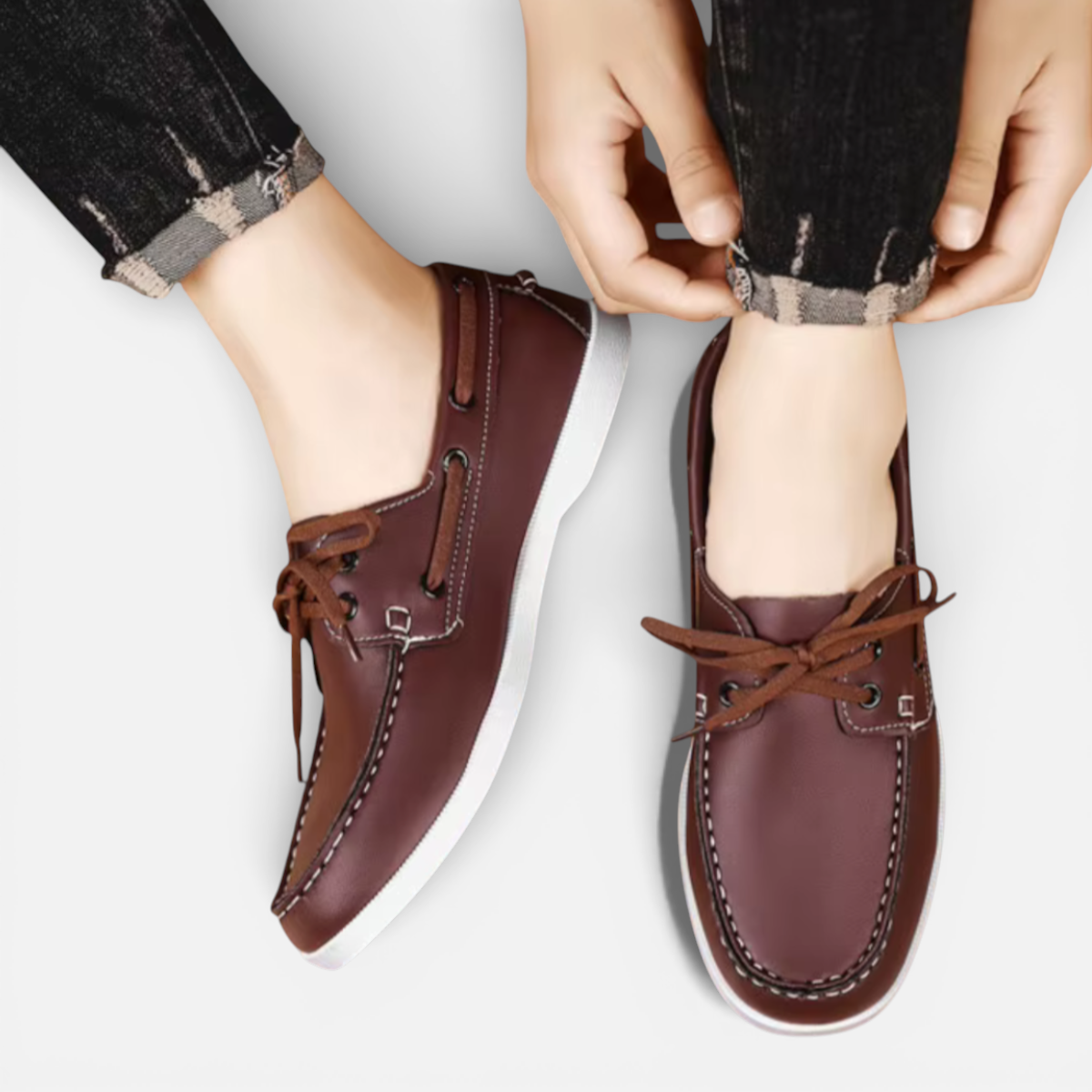 Presvell | Men’s Leather Boat Shoes - Slip On Casual Shoes