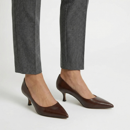Presvell | Women’s Leather Kitten Heels - Pointed Toe Formal Shoes