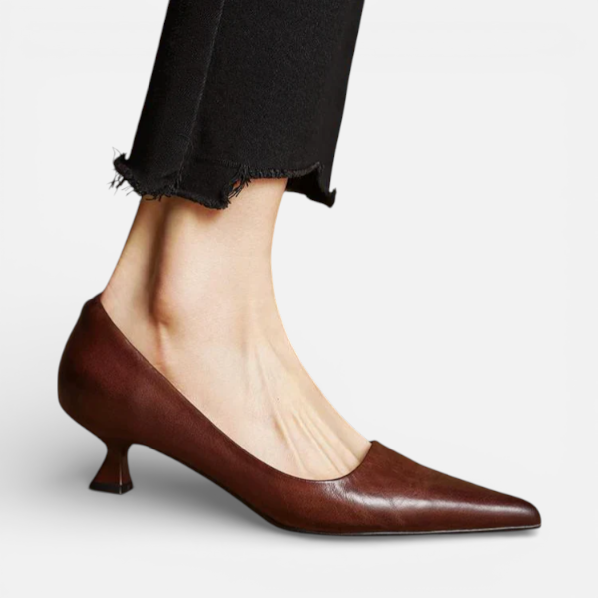 Presvell | Women’s Leather Kitten Heels - Pointed Toe Formal Shoes