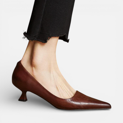 Presvell | Women’s Leather Kitten Heels - Pointed Toe Formal Shoes