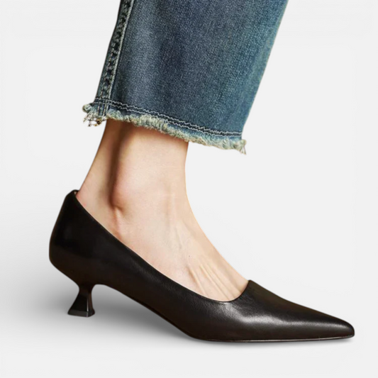Presvell | Women’s Leather Kitten Heels - Pointed Toe Formal Shoes
