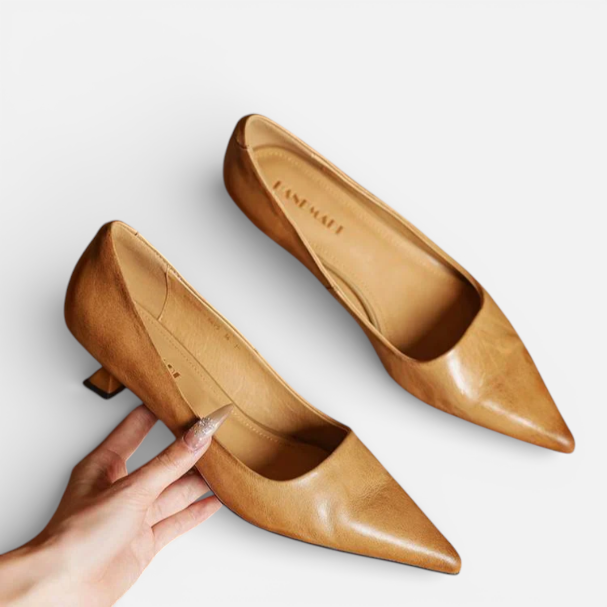 Presvell | Women’s Leather Kitten Heels - Pointed Toe Formal Shoes