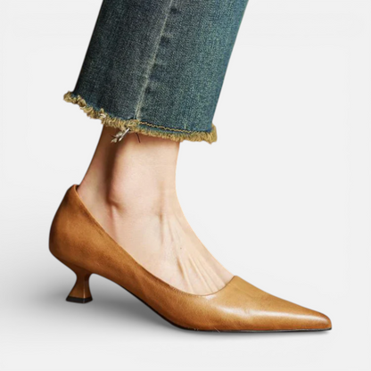 Presvell | Women’s Leather Kitten Heels - Pointed Toe Formal Shoes