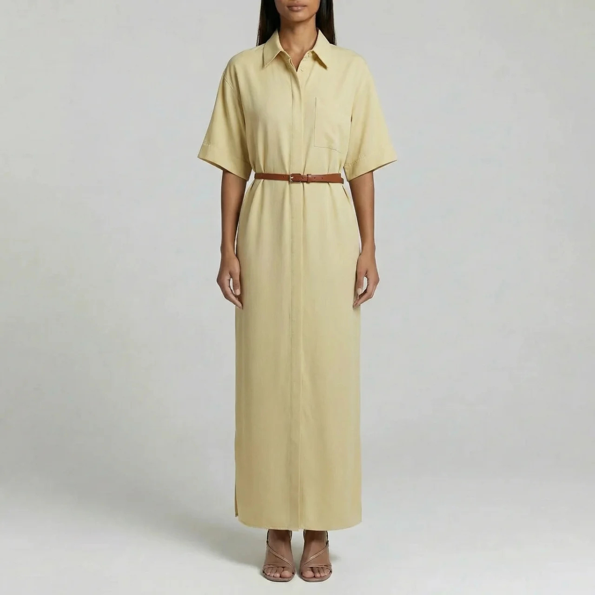 Presvell | Women’s Linen Midi Dress - Lightweight Summer Wear