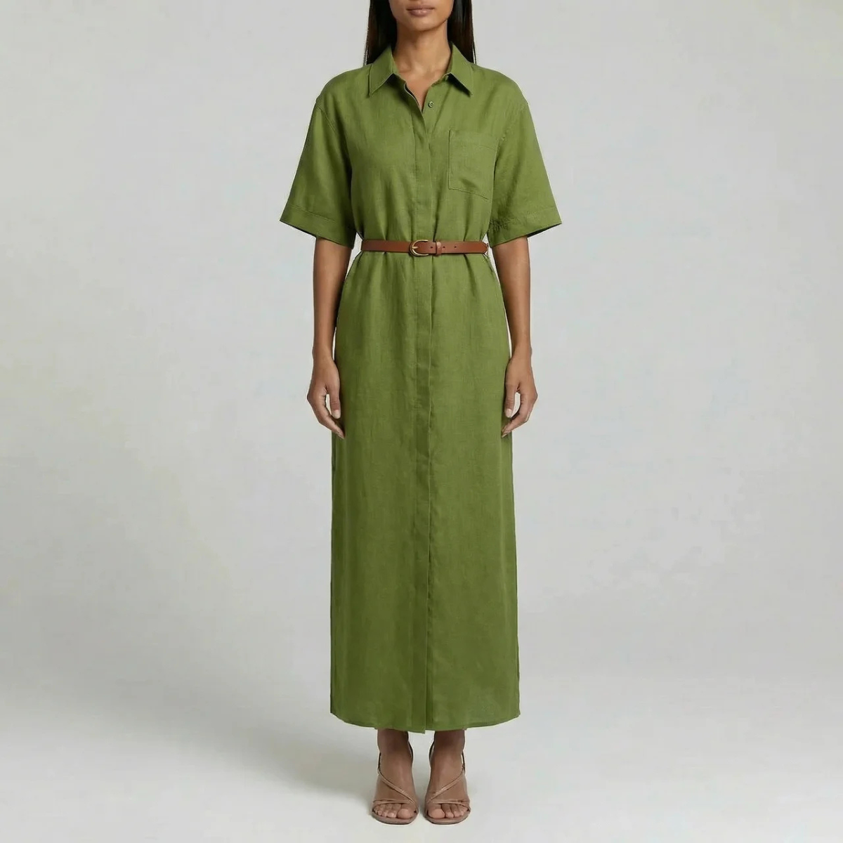 Presvell | Women’s Linen Midi Dress - Lightweight Summer Wear