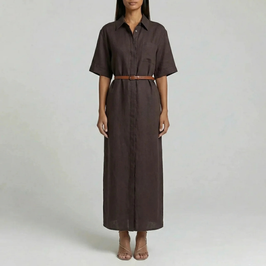 Presvell | Women’s Linen Midi Dress - Lightweight Summer Wear