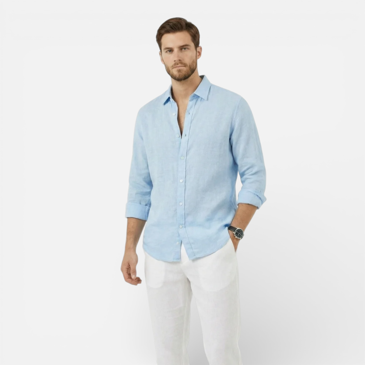 Presvell | Men’s Linen Shirt - Lightweight Summer Smart Casual