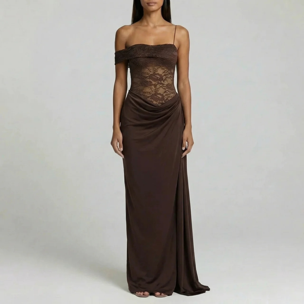 Presvell | Women’s Satin Maxi Dress - Elegant Evening Occasion