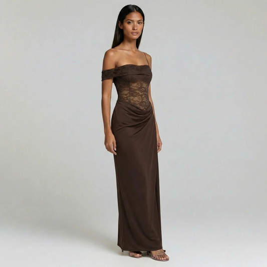 Presvell | Women’s Satin Maxi Dress - Elegant Evening Occasion