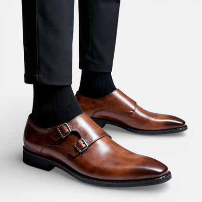 Presvell | Men’s Leather Monk Strap Oxford Shoes - Formal Wear
