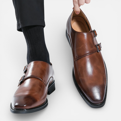 Presvell | Men’s Leather Monk Strap Oxford Shoes - Formal Wear