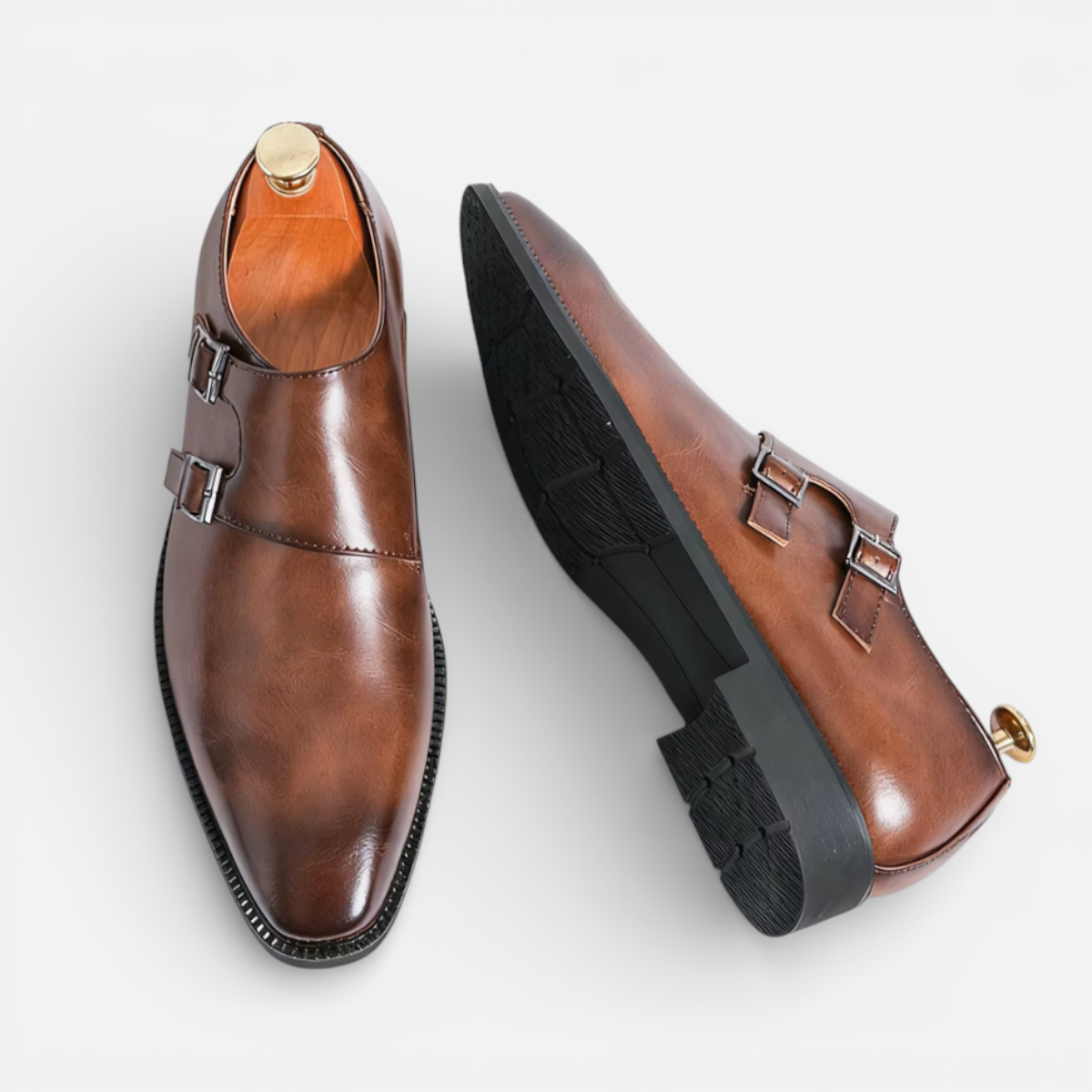 Presvell | Men’s Leather Monk Strap Oxford Shoes - Formal Wear