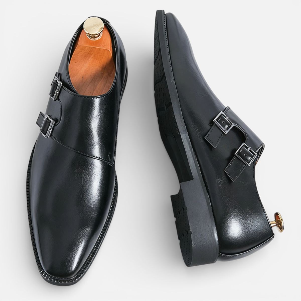 Presvell | Men’s Leather Monk Strap Oxford Shoes - Formal Wear