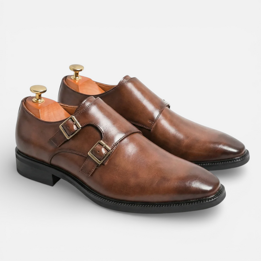 Presvell | Men’s Leather Monk Strap Oxford Shoes - Formal Wear