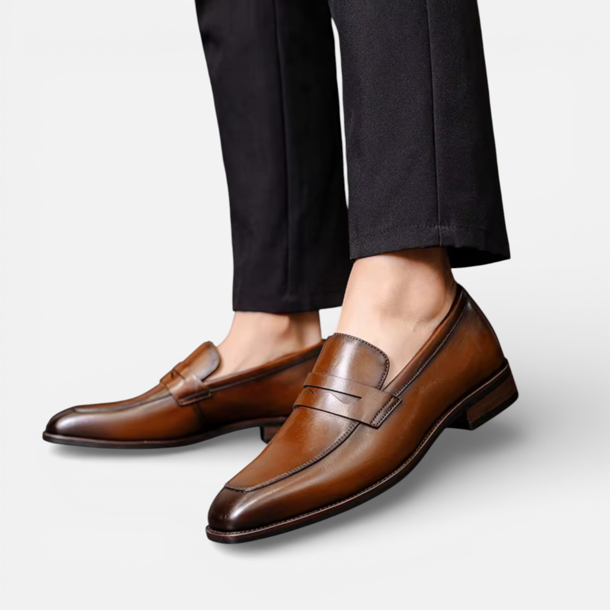 Presvell | Men’s Leather Penny Loafers - Slip On Formal Shoes