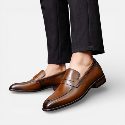 Presvell | Men’s Leather Penny Loafers - Slip On Formal Shoes
