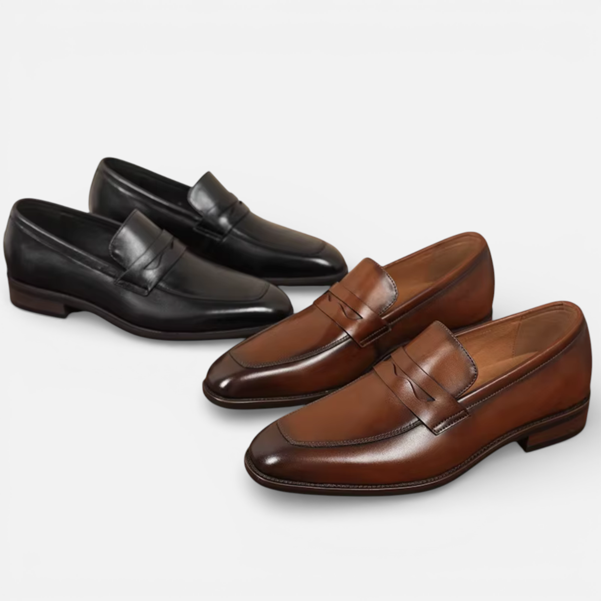 Presvell | Men’s Leather Penny Loafers - Slip On Formal Shoes