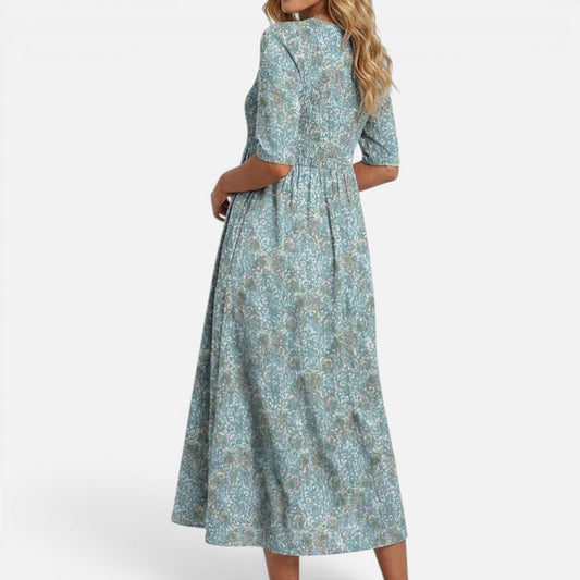 Presvell | Women's Midi Dress with Floral Print and Buttoned Front