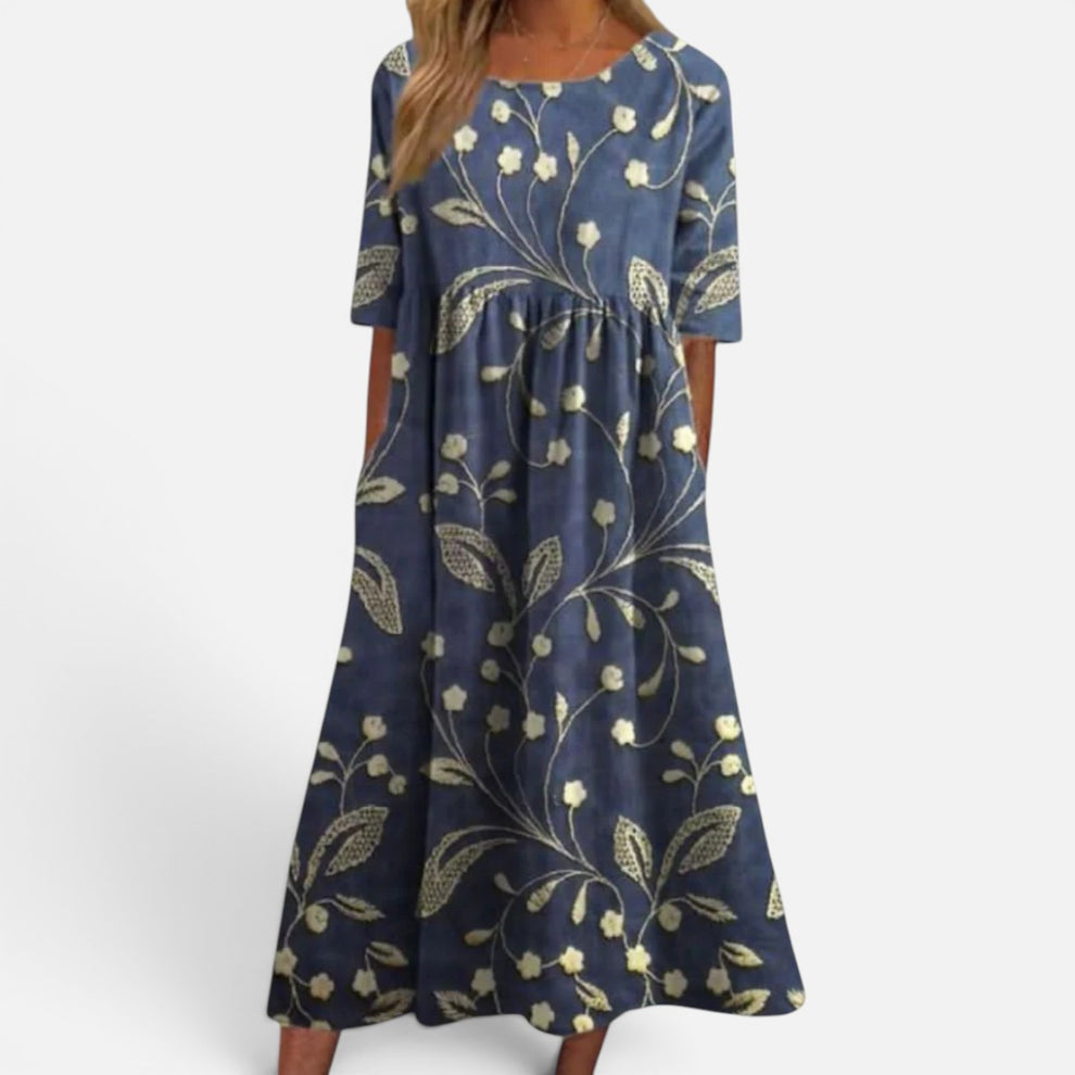 Presvell | Women's Relaxed Floral Midi Dress
